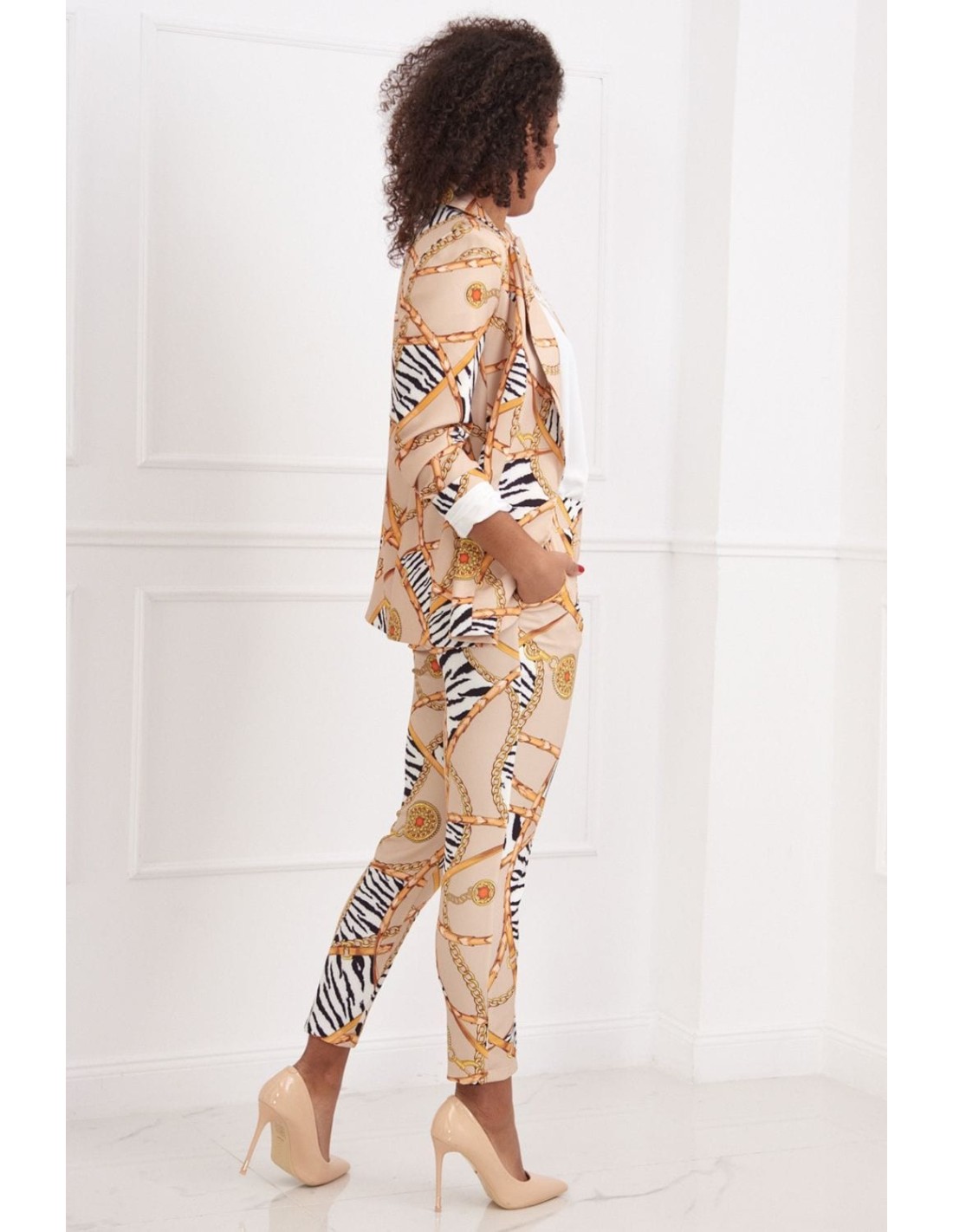 Elegant, beige patterned pants 3004 - Online store - Boutique